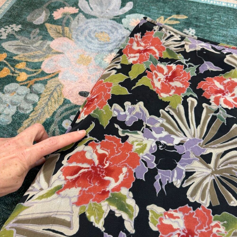 Silk Midi Skirt Vintage Adrianna Papell Size 12 Floral Print High Low Black Red - Picture 9 of 16